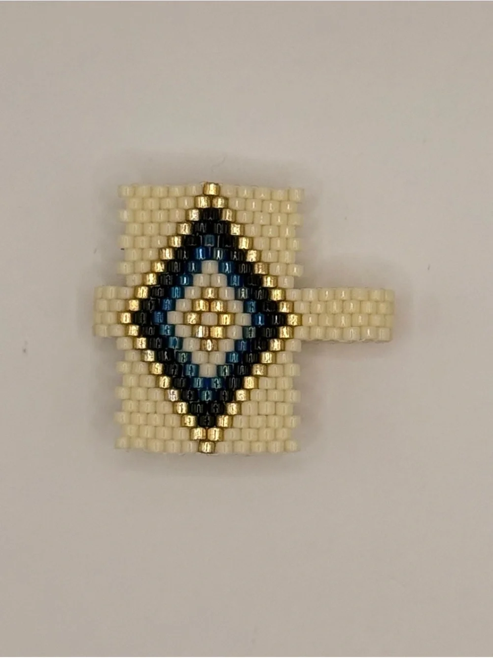 Beaded Evil Eye Ring Handmade Boho Adjustable Seed Bead Statement Ring